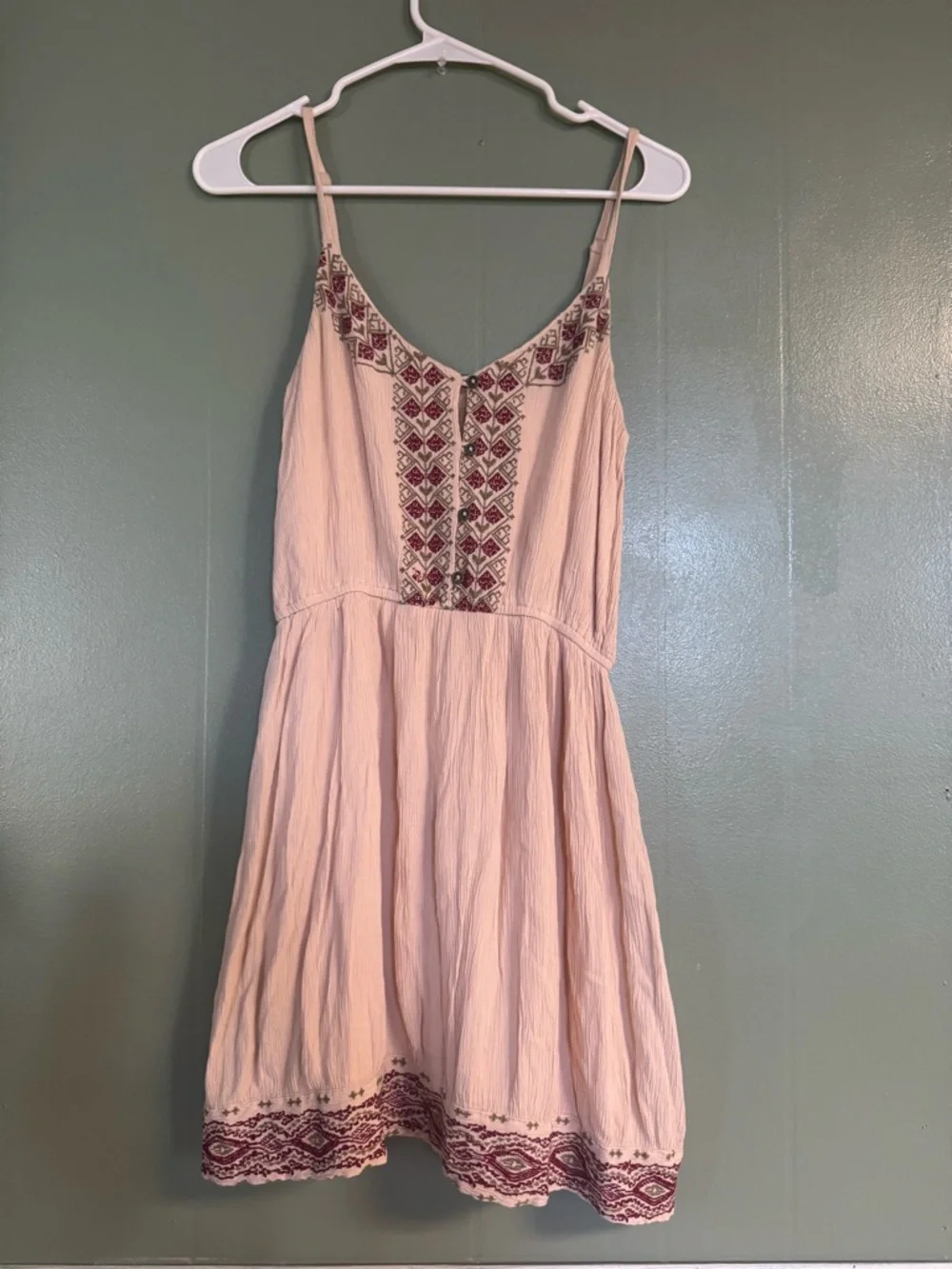Light Pink Embroidered Spaghetti Strap Dress earthbound - Picture 1 of 4